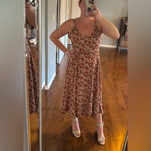 Floral Midi Dress - Red